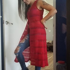 Vintage Red Duster Hollow Out Beach Cover Small